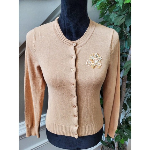 Eyeshadow Women Cream Ramie Long Sleeve Buttons Front Casual Cardigan Sweater M - Picture 2 of 8